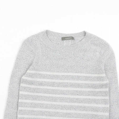 Oasis Womens Grey Boat Neck Striped Acrylic Pullover Jumper Size XS