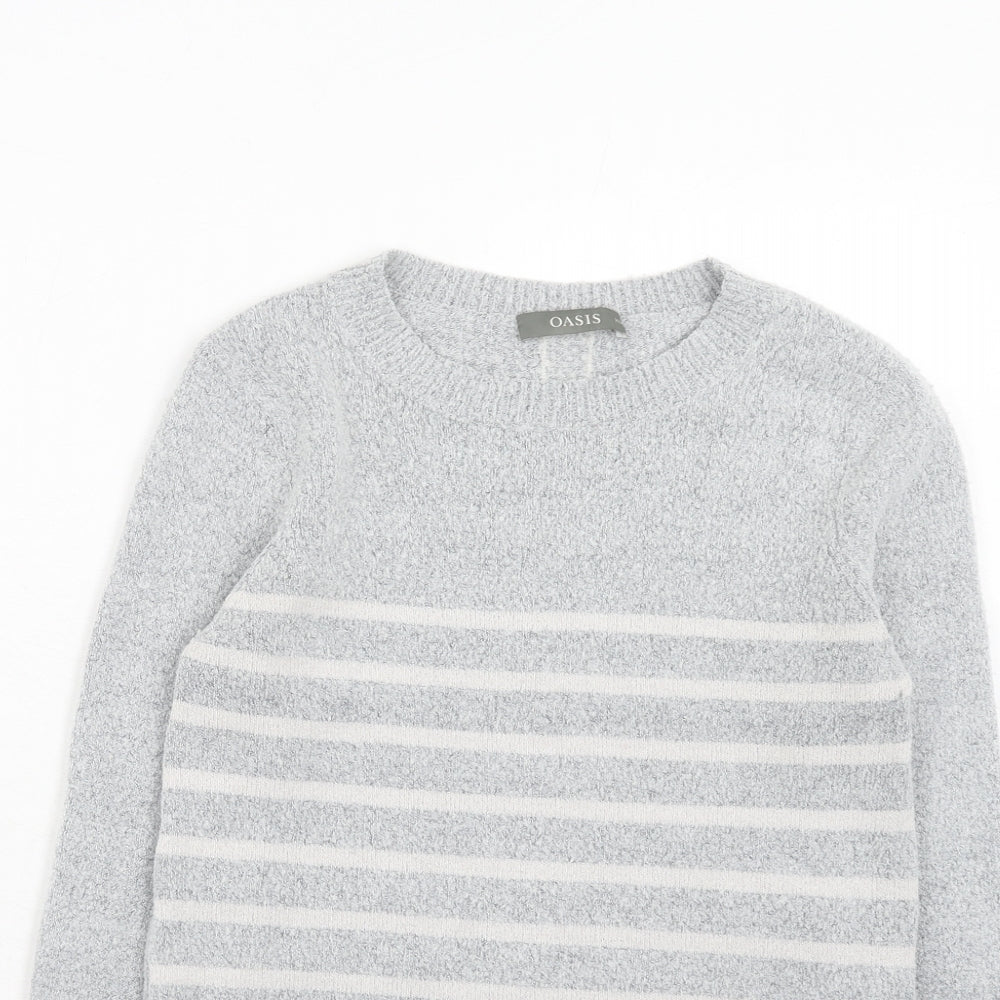 Oasis Womens Grey Boat Neck Striped Acrylic Pullover Jumper Size XS