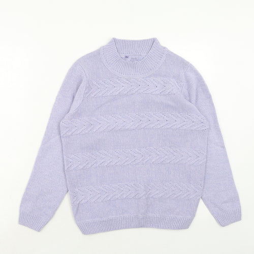 EWM Womens Purple Mock Neck Acrylic Pullover Jumper Size S