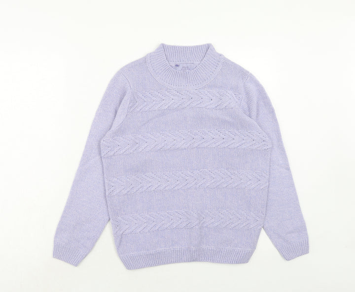 EWM Womens Purple Mock Neck Acrylic Pullover Jumper Size S