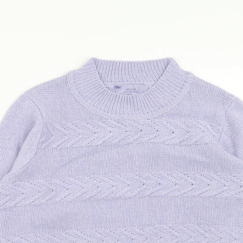 EWM Womens Purple Mock Neck Acrylic Pullover Jumper Size S