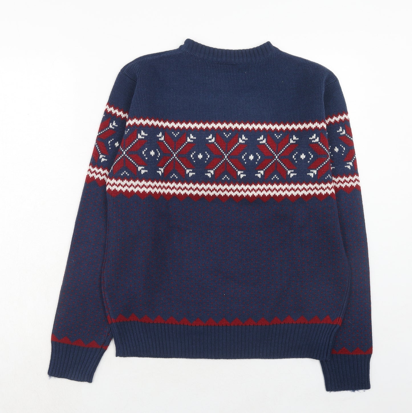 POP Mens Blue Round Neck Geometric Wool Pullover Jumper Size L Long Sleeve