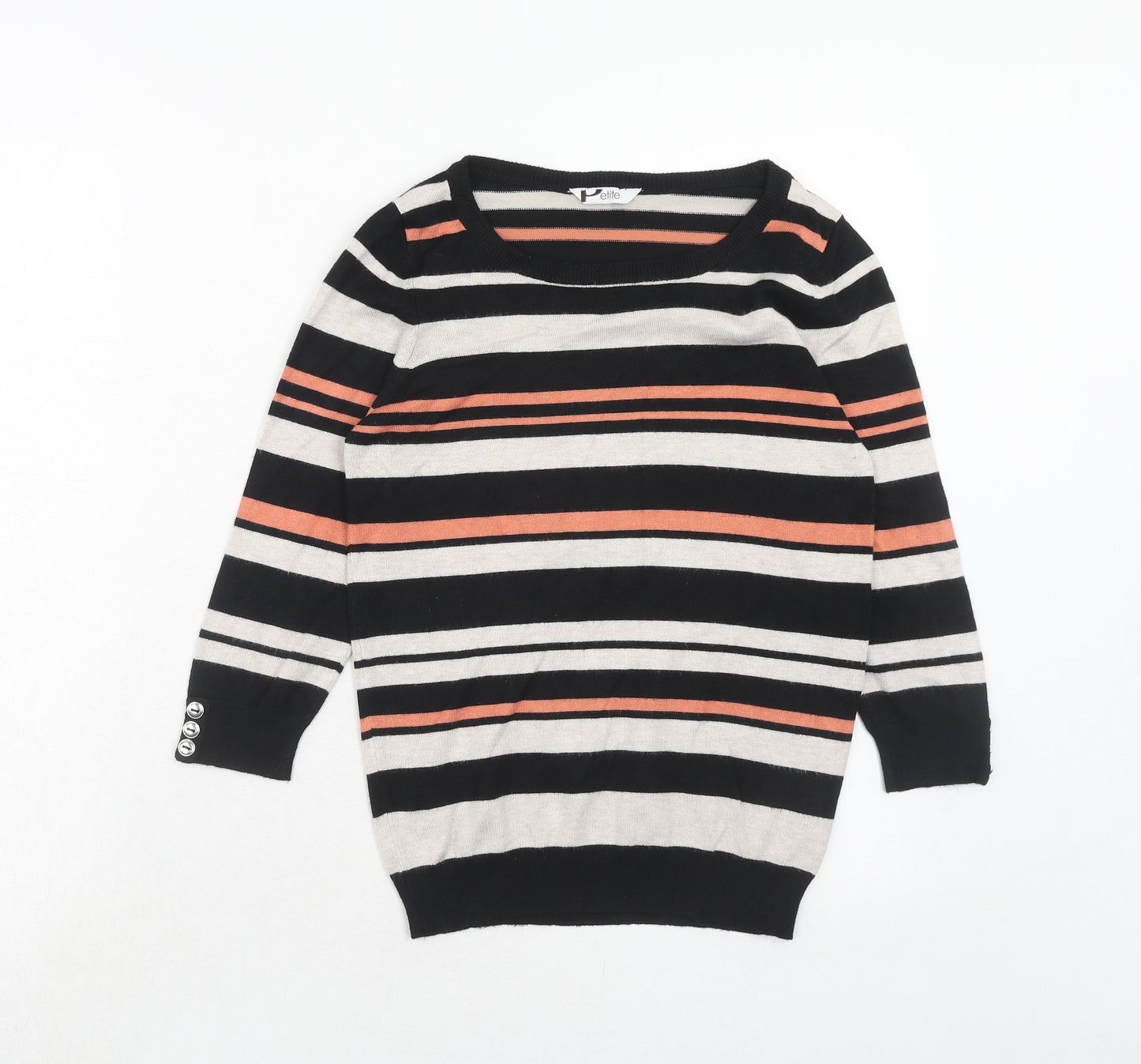 BHS Womens Multicoloured Boat Neck Striped Viscose Pullover Jumper Size 8
