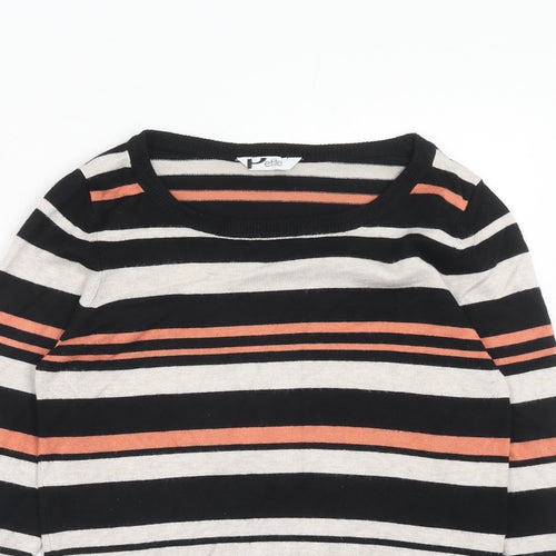 BHS Womens Multicoloured Boat Neck Striped Viscose Pullover Jumper Size 8