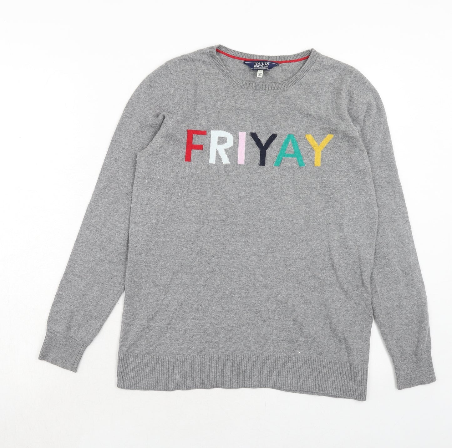 Joules Womens Grey Boat Neck Cotton Pullover Jumper Size 10 - Friyay