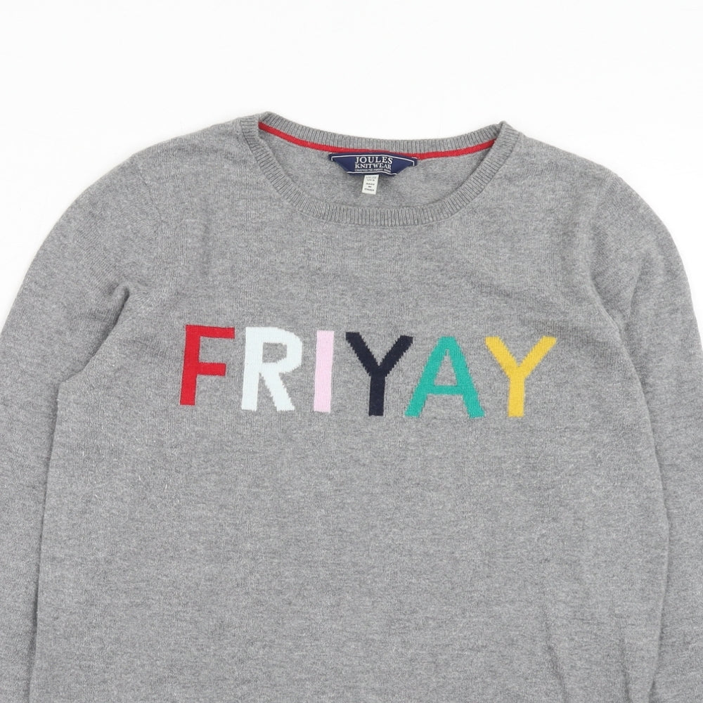 Joules Womens Grey Boat Neck Cotton Pullover Jumper Size 10 - Friyay