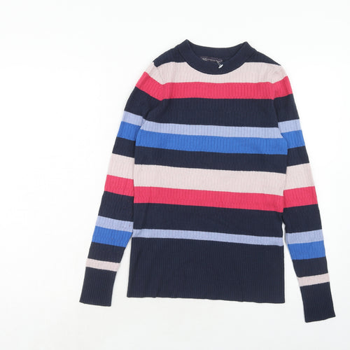 Marks and Spencer Womens Multicoloured Round Neck Striped Viscose Pullover Jumper Size 10