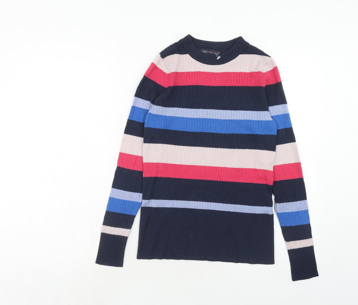 Marks and Spencer Womens Multicoloured Round Neck Striped Viscose Pullover Jumper Size 10
