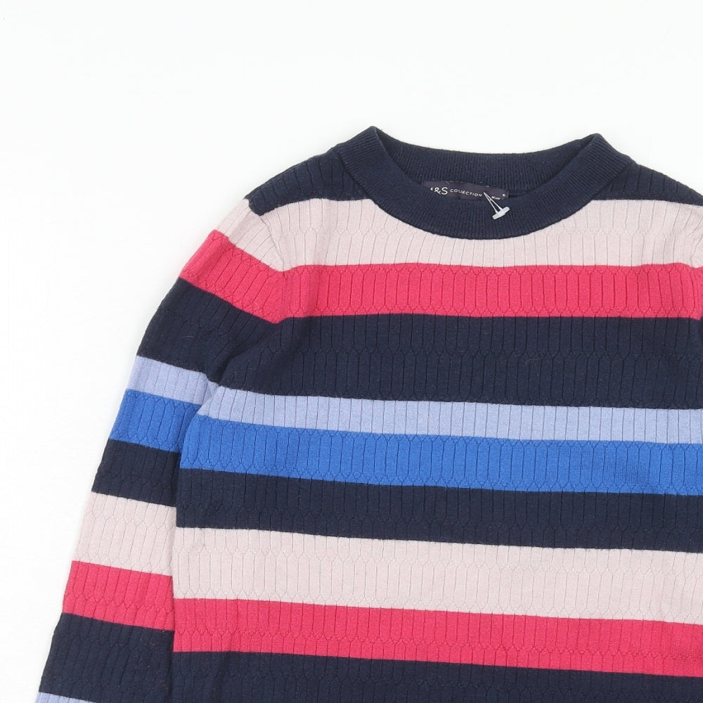 Marks and Spencer Womens Multicoloured Round Neck Striped Viscose Pullover Jumper Size 10