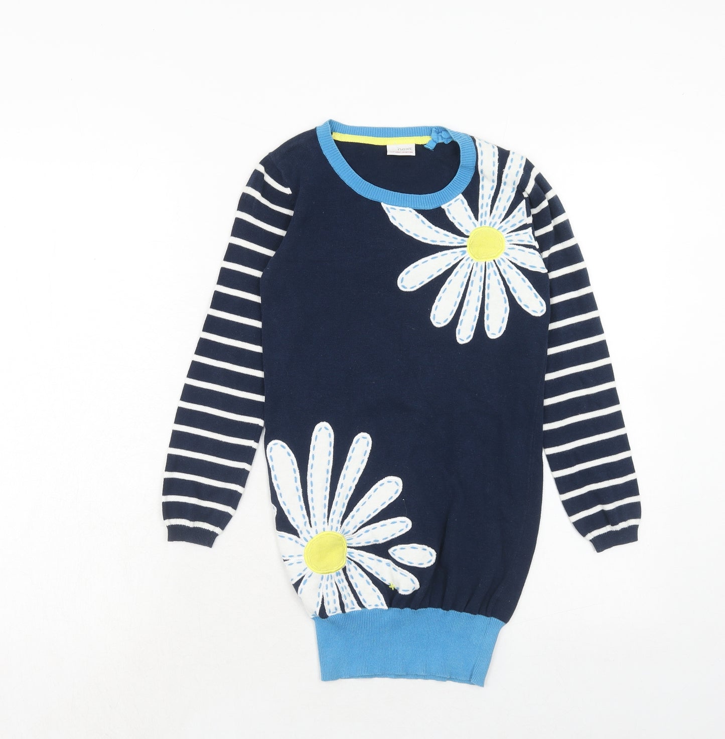 NEXT Girls Blue Round Neck Striped Cotton Pullover Jumper Size 7-8 Years Pullover - Daisy Print