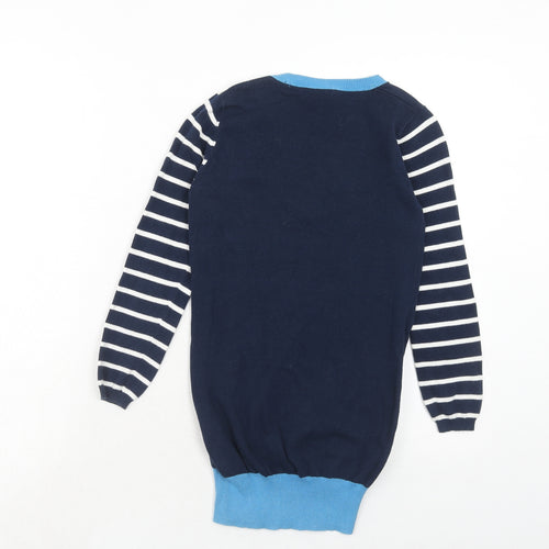 NEXT Girls Blue Round Neck Striped Cotton Pullover Jumper Size 7-8 Years Pullover - Daisy Print