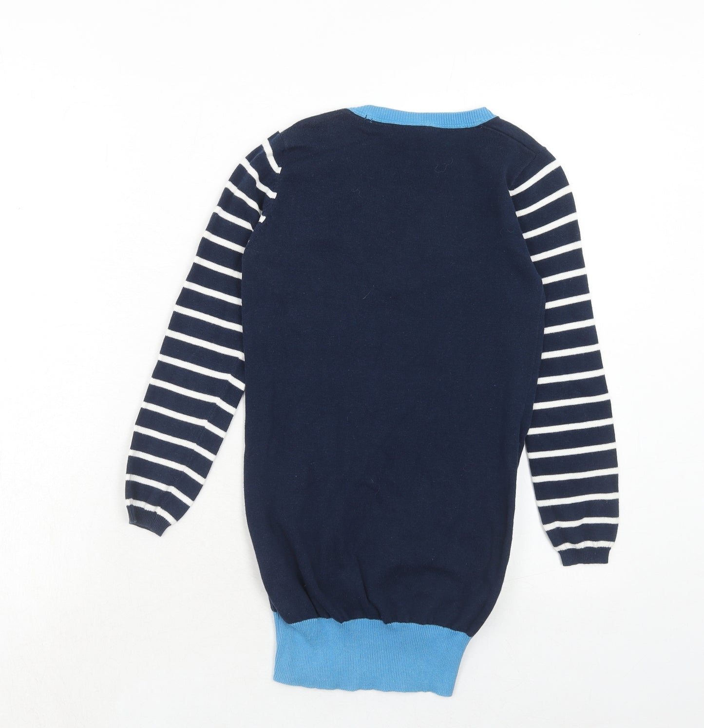 NEXT Girls Blue Round Neck Striped Cotton Pullover Jumper Size 7-8 Years Pullover - Daisy Print