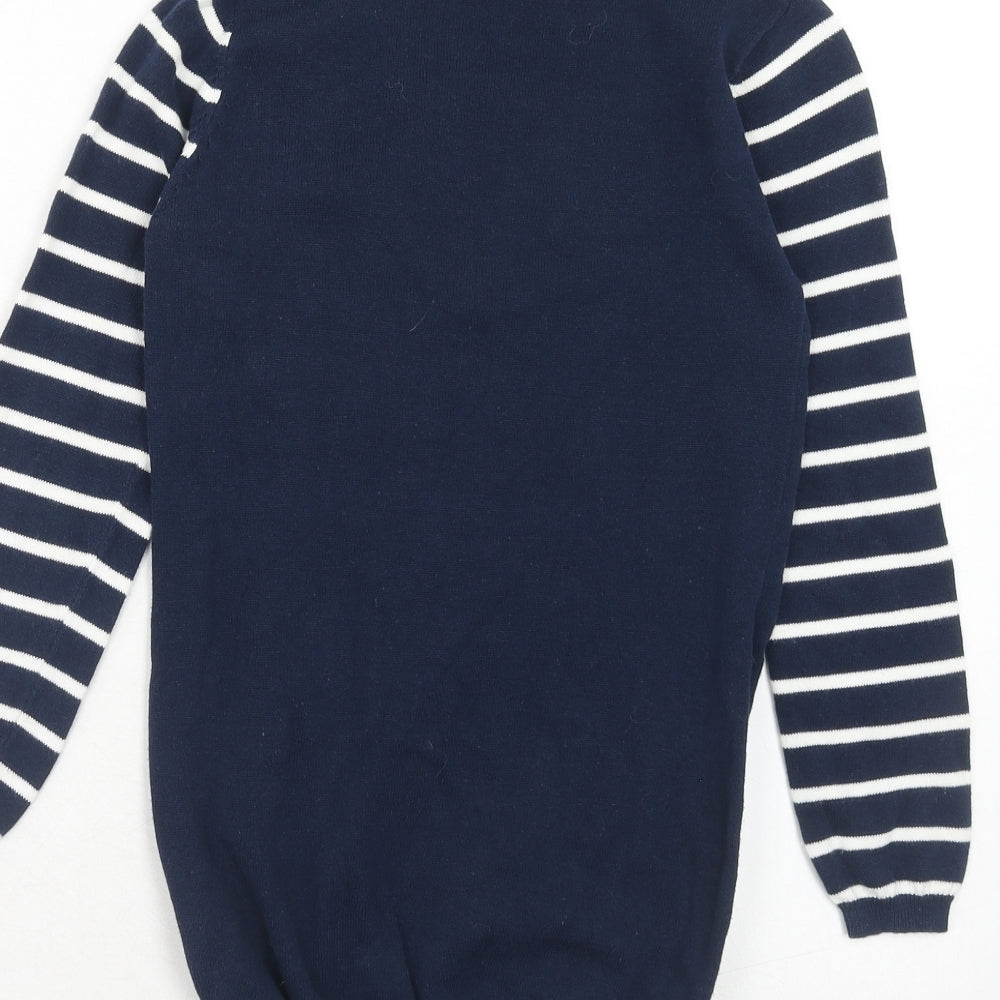 NEXT Girls Blue Round Neck Striped Cotton Pullover Jumper Size 7-8 Years Pullover - Daisy Print