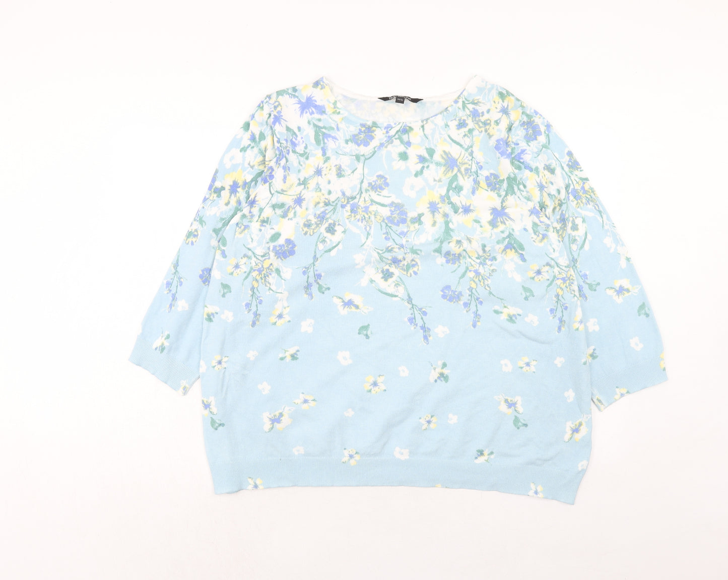 Bonmarché Womens Blue Boat Neck Floral Viscose Pullover Jumper Size 24