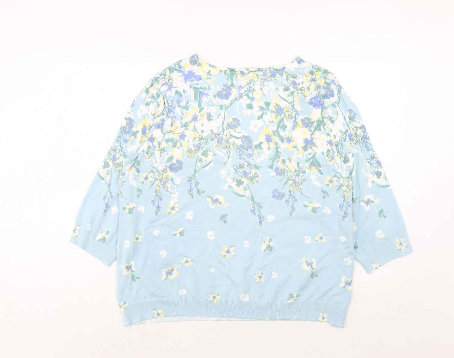 Bonmarché Womens Blue Boat Neck Floral Viscose Pullover Jumper Size 24