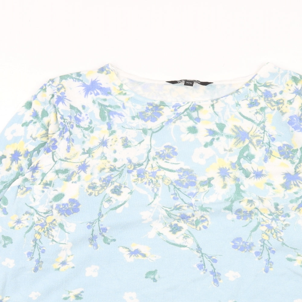 Bonmarché Womens Blue Boat Neck Floral Viscose Pullover Jumper Size 24