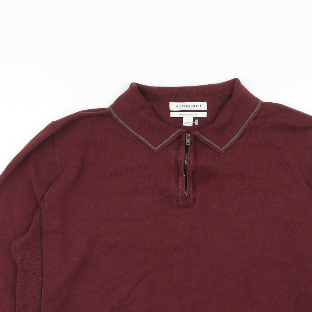 Autograph Mens Red Cotton Polo Size L Collared Zip