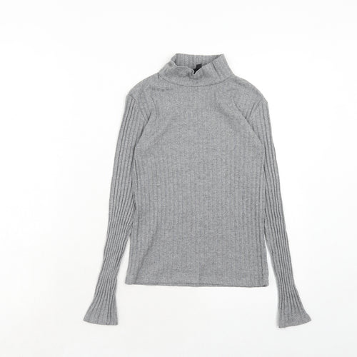 Topshop Womens Grey High Neck Acrylic Pullover Jumper Size 6 - Ribbed