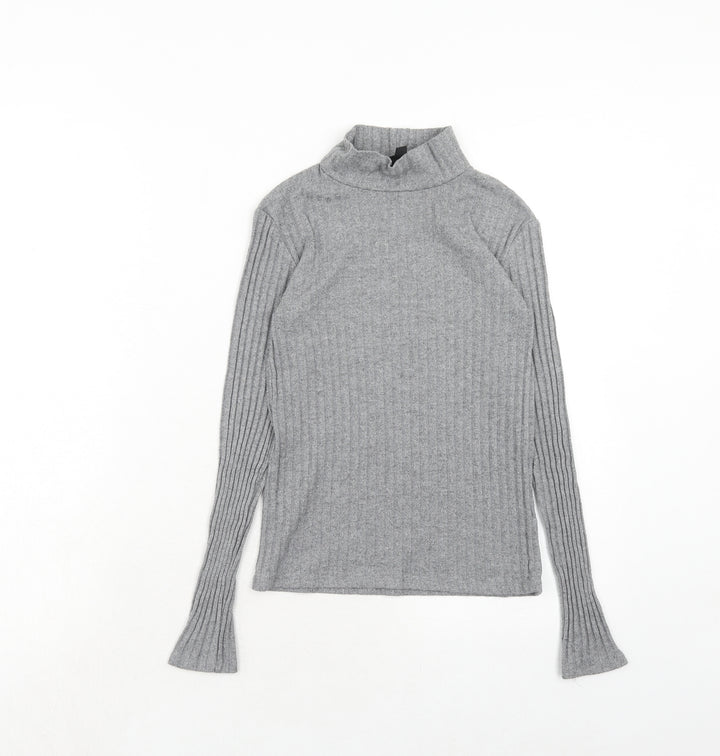 Topshop Womens Grey High Neck Acrylic Pullover Jumper Size 6 - Ribbed