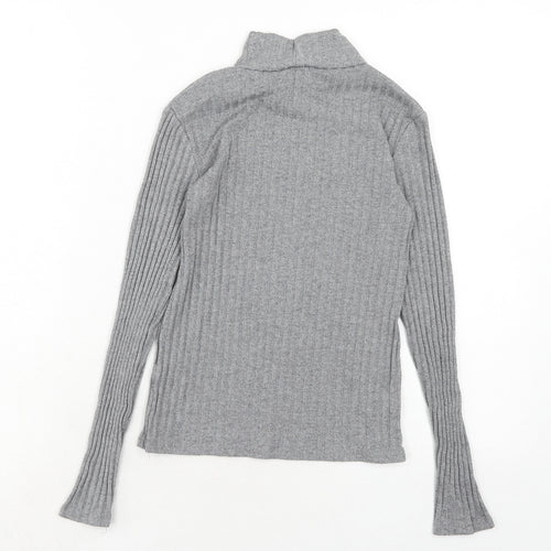 Topshop Womens Grey High Neck Acrylic Pullover Jumper Size 6 - Ribbed