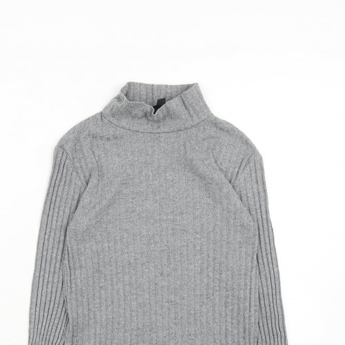 Topshop Womens Grey High Neck Acrylic Pullover Jumper Size 6 - Ribbed