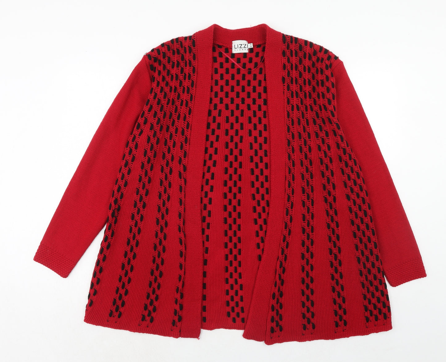 Lizz Clarke Womens Red V-Neck Geometric Acrylic Cardigan Jumper Size S