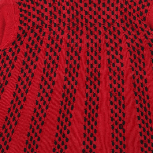 Lizz Clarke Womens Red V-Neck Geometric Acrylic Cardigan Jumper Size S