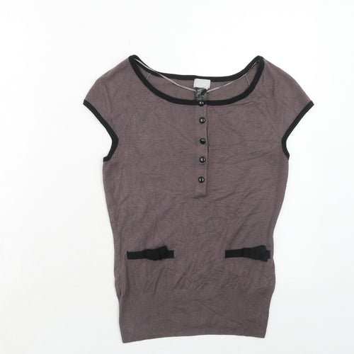 H&M Womens Grey Boat Neck Viscose Pullover Jumper Size XS
