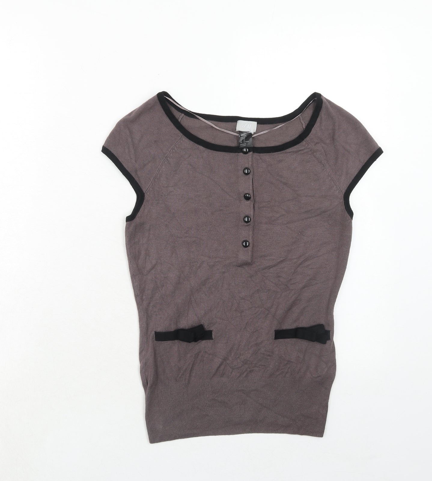 H&M Womens Grey Boat Neck Viscose Pullover Jumper Size XS