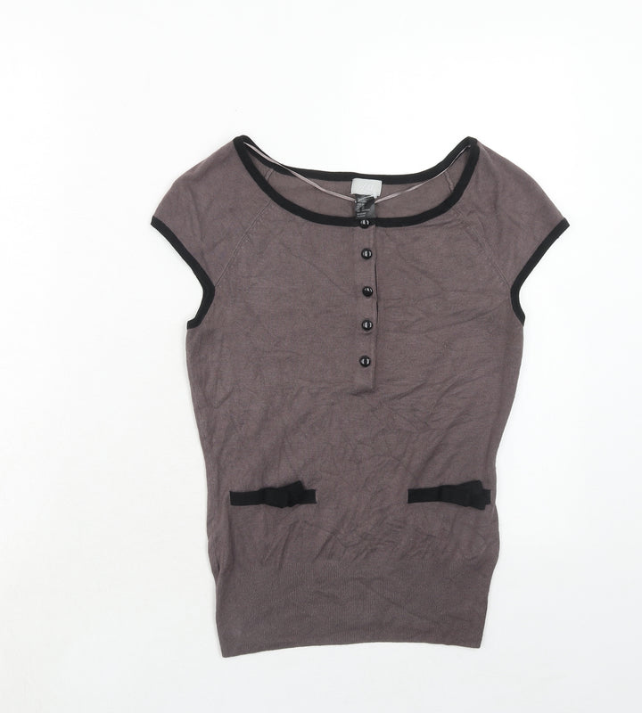 H&M Womens Grey Boat Neck Viscose Pullover Jumper Size XS