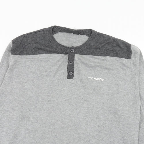 McKenzie Mens Grey Round Neck Cotton Pullover Jumper Size L Long Sleeve