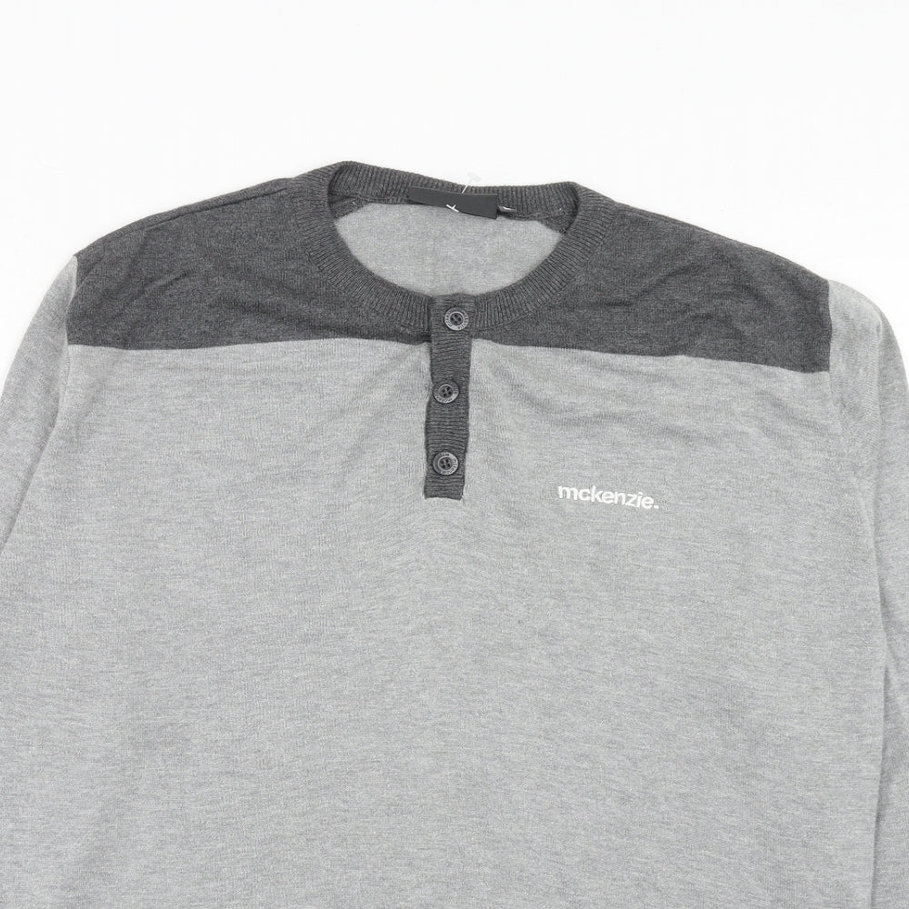 McKenzie Mens Grey Round Neck Cotton Pullover Jumper Size L Long Sleeve