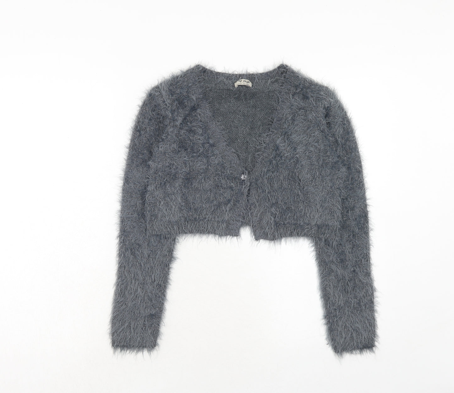 NEXT Girls Grey V-Neck Nylon Cardigan Jumper Size 12 Years Button