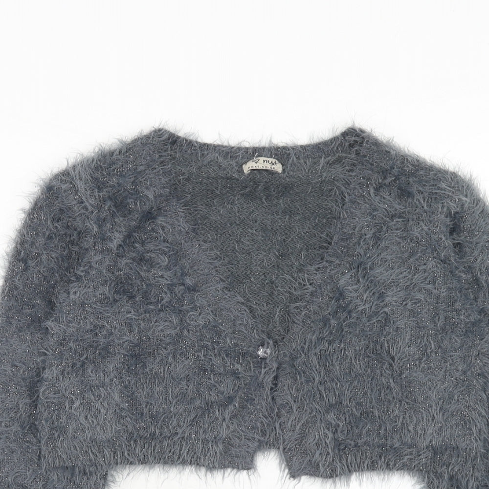 NEXT Girls Grey V-Neck Nylon Cardigan Jumper Size 12 Years Button
