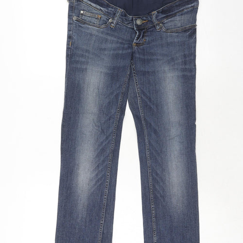H&M Womens Blue Cotton Straight Jeans Size 8 Regular Button