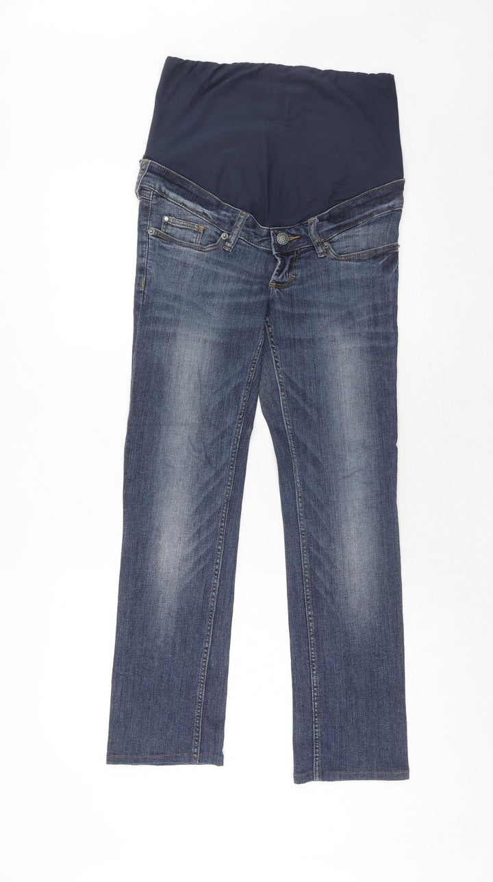 H&M Womens Blue Cotton Straight Jeans Size 8 Regular Button