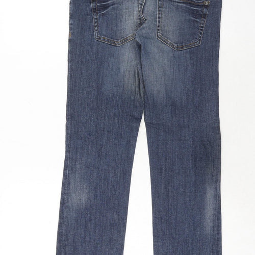 H&M Womens Blue Cotton Straight Jeans Size 8 Regular Button
