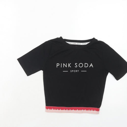 Pink Soda Womens Black Polyester Basic T-Shirt Size 6 Round Neck - Pink Soda