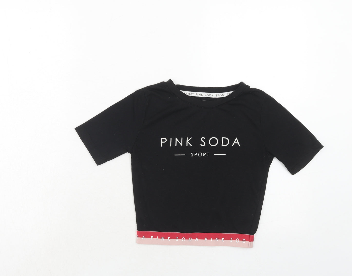Pink Soda Womens Black Polyester Basic T-Shirt Size 6 Round Neck - Pink Soda