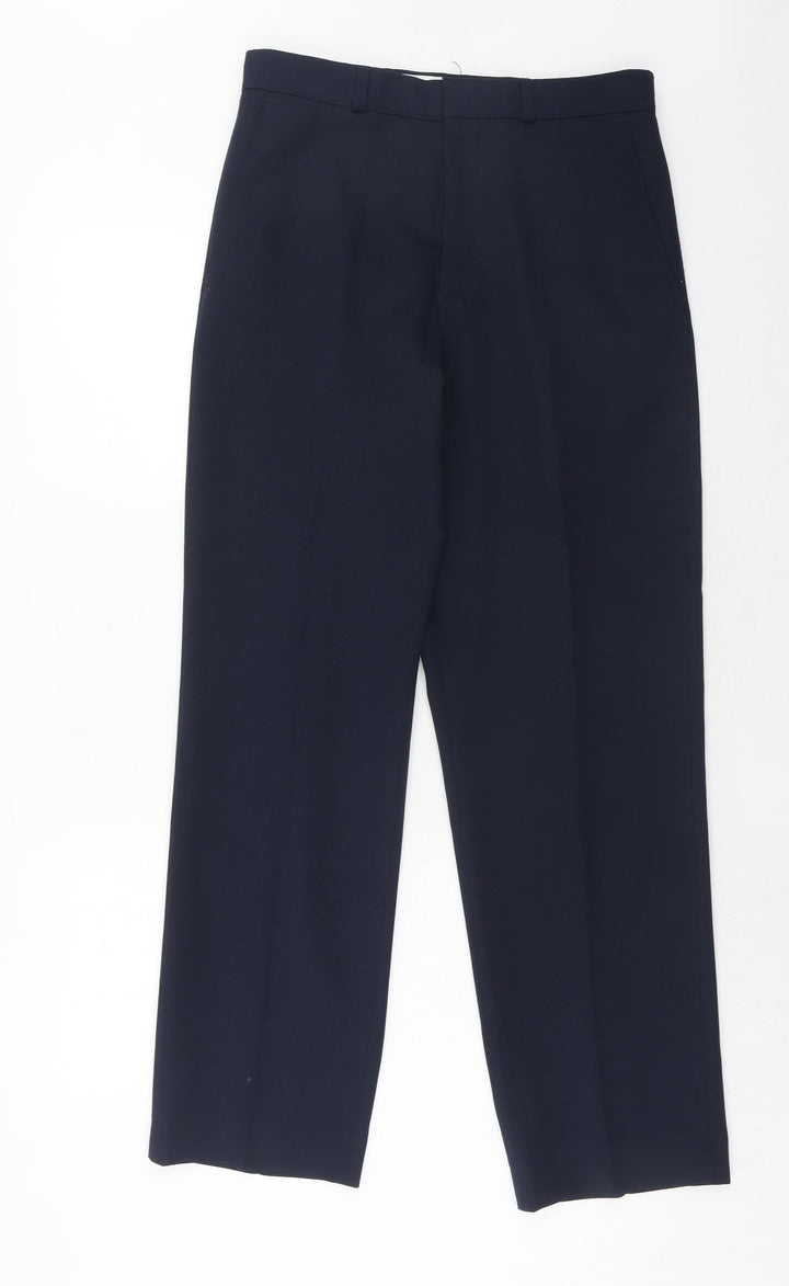 BHS Mens Blue Polyester Dress Pants Trousers Size 30 in L31 in Regular Hook & Eye