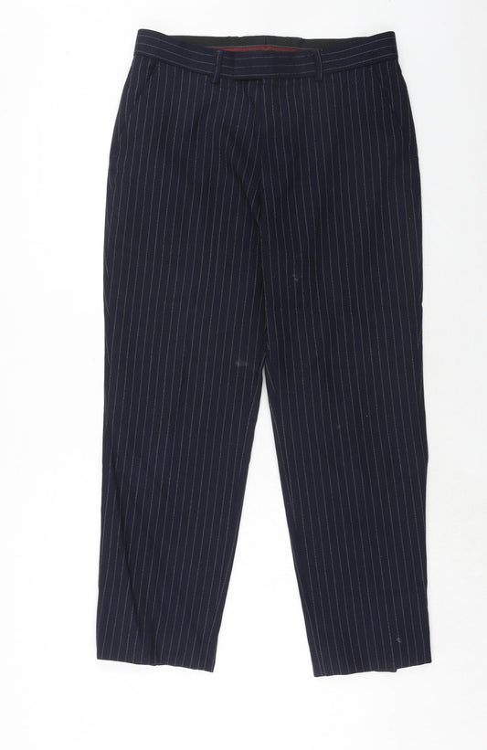 THE LABEL Mens Blue Striped Wool Dress Pants Trousers Size 34 in Regular Hook & Eye