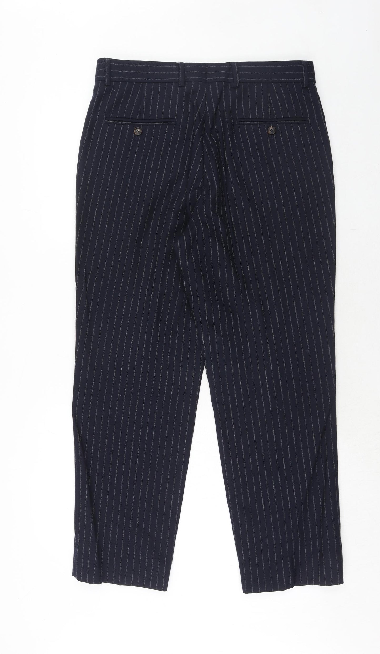 THE LABEL Mens Blue Striped Wool Dress Pants Trousers Size 34 in Regular Hook & Eye