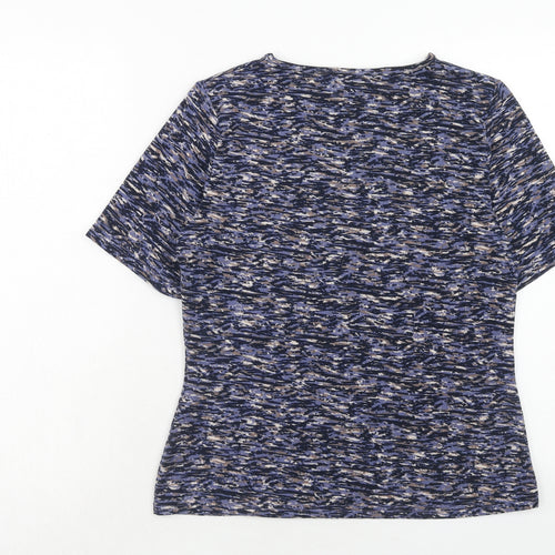 EWM Womens Blue Geometric Polyester Basic T-Shirt Size 10 Round Neck