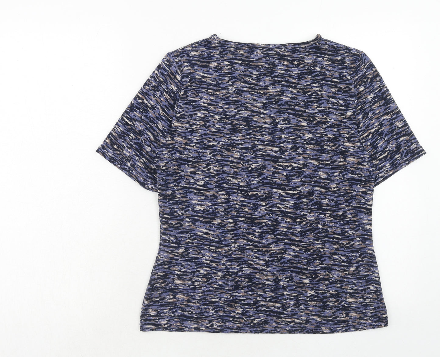 EWM Womens Blue Geometric Polyester Basic T-Shirt Size 10 Round Neck