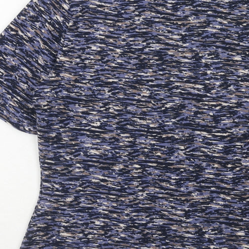 EWM Womens Blue Geometric Polyester Basic T-Shirt Size 10 Round Neck