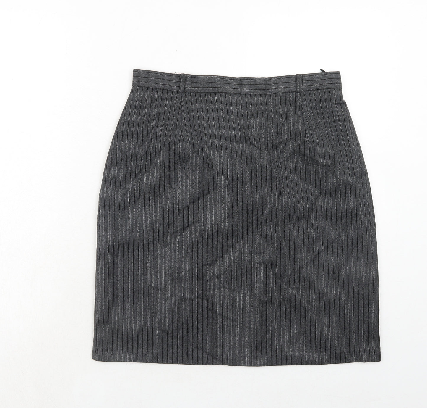 Design Essentials Womens Grey Striped Polyester A-Line Skirt Size 16 Zip