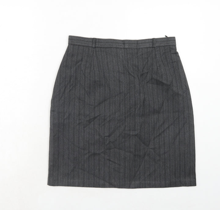 Design Essentials Womens Grey Striped Polyester A-Line Skirt Size 16 Zip