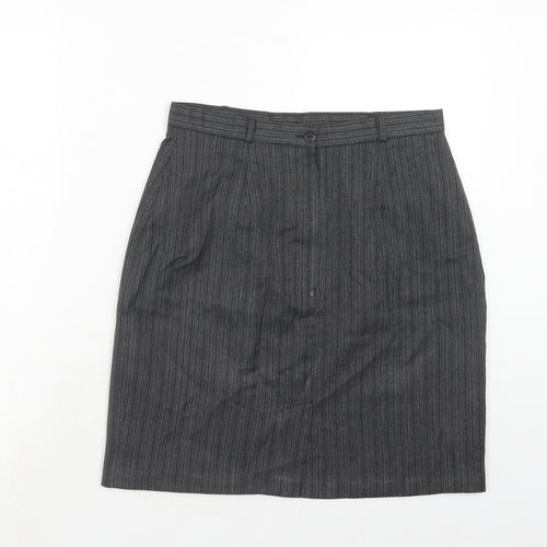 Design Essentials Womens Grey Striped Polyester A-Line Skirt Size 16 Zip