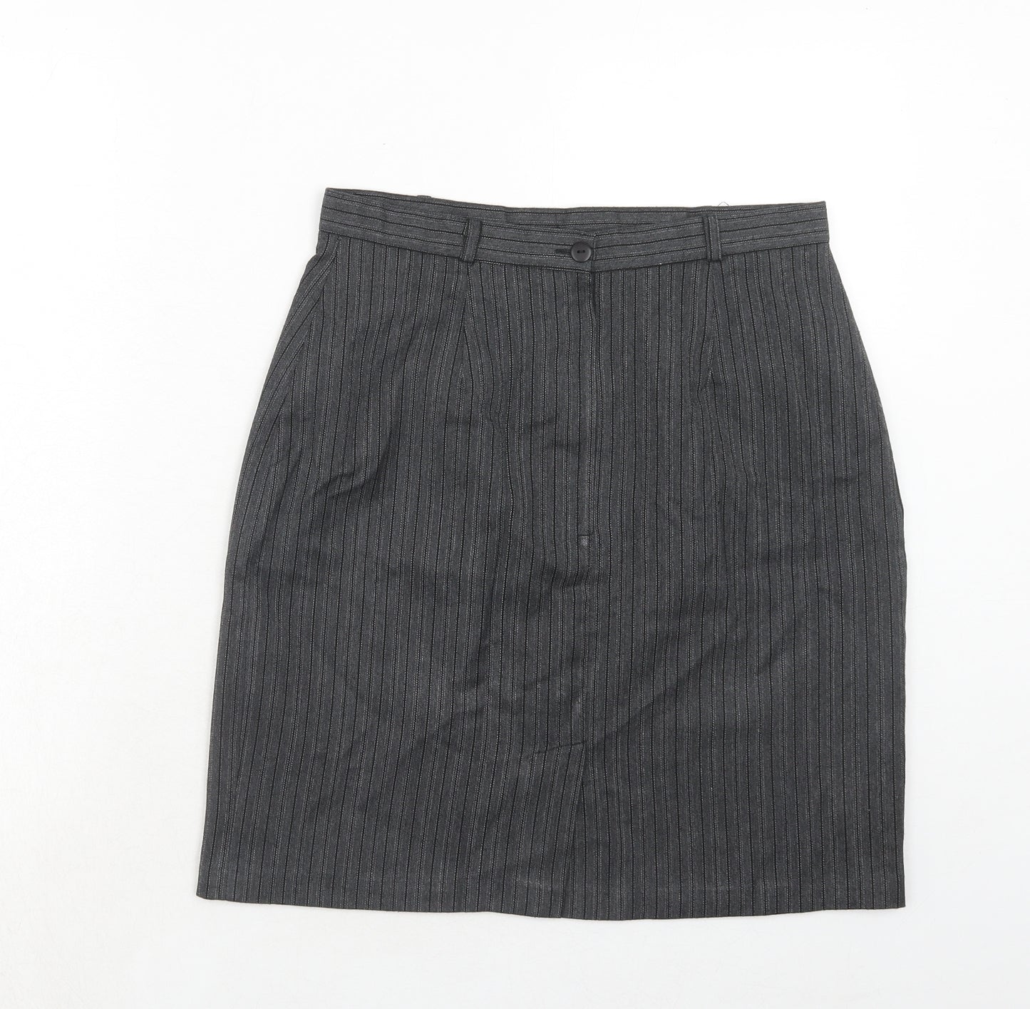 Design Essentials Womens Grey Striped Polyester A-Line Skirt Size 16 Zip