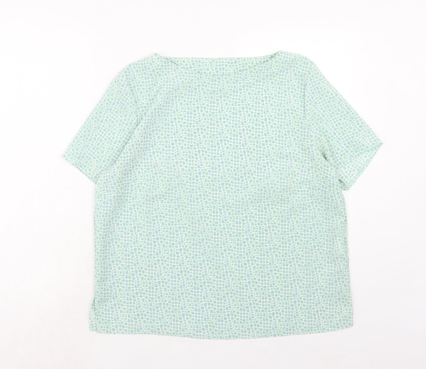 Slimma Womens Green Polka Dot Polyester Basic Blouse Size 14 Round Neck
